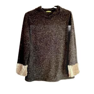 Trisha Tyler Heather Gray Knit Top Faux Fur Cuffs Women’s Sz S